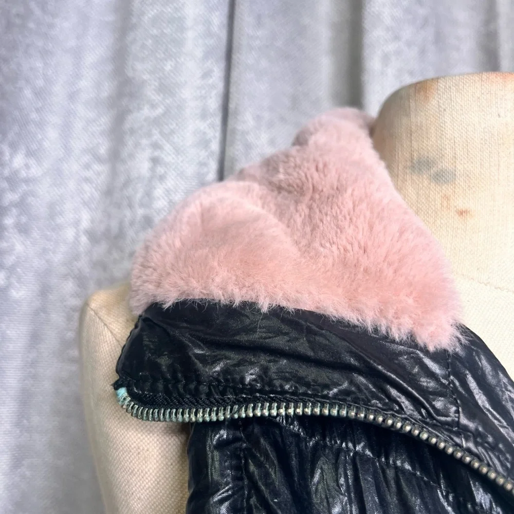 Black Quilted‎ Vest with Pink Collar